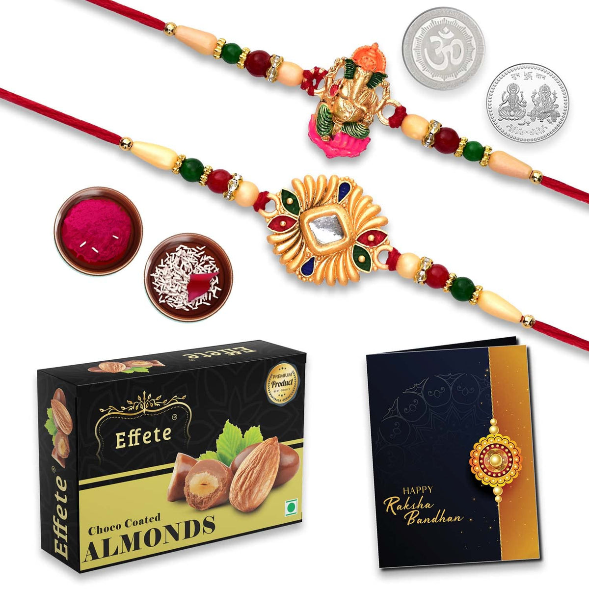 Rakhi (K2_267+268_CA32) & Chocolate Almonds 32gm| Rakhi for brother with gift | Rakhi with chocolate |rakhi combo for brother | Set of 2 Rakhi | Chocolate|