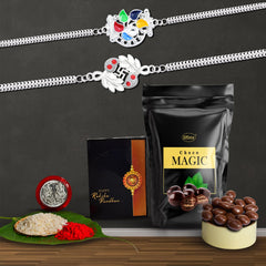 Rakhi (K2_A45+C1_SM) & Choco Magic (Pouch), Rakhi & Chocolate for brother, Rakhi with chocolate, rakhi with gift, Rakhi Combo, Set of 2 Rakhi,  Chocolate
