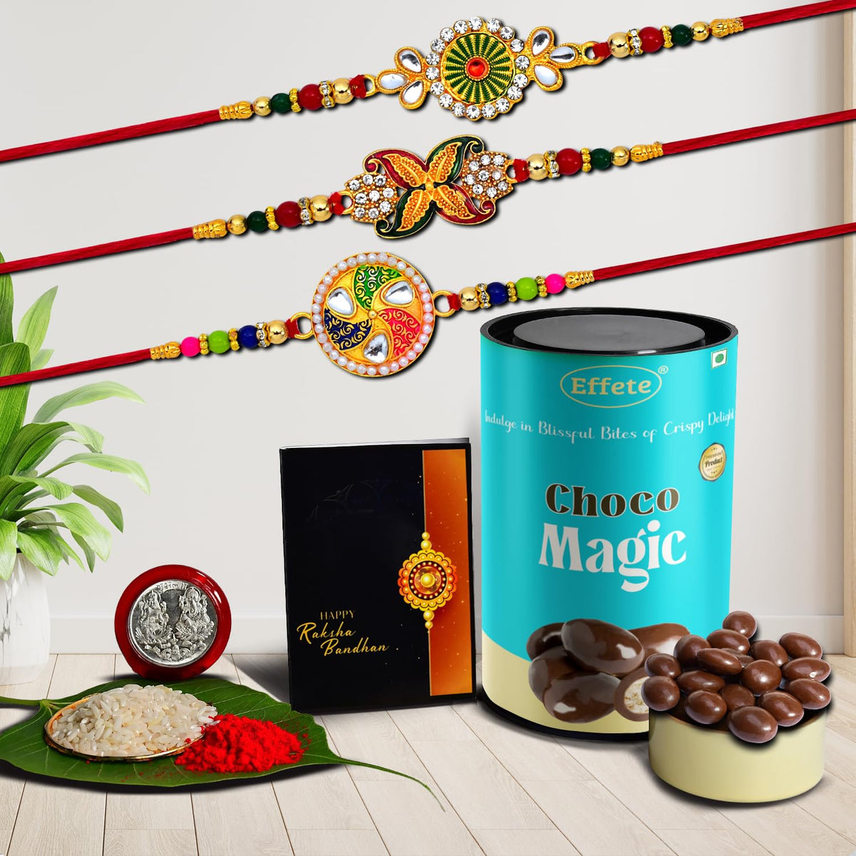 Rakhi (K3_546+547+548_CM) & Chocolate Magic | Rakhi Combo with card and chocolate | chocolates gift | Rakhi & Chocolate for brother | rakhi with gift | Set of 3 Rakhi