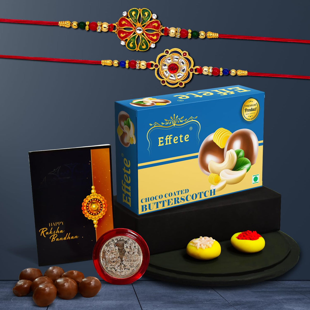 Rakhi (K2_299+304_BS32) & Chocolate Butter Scotch 32gm | Rakhi Combo with card and chocolate | chocolates gift | Rakhi & Chocolate for brother | rakhi with gift | Set of 2 Rakhi
