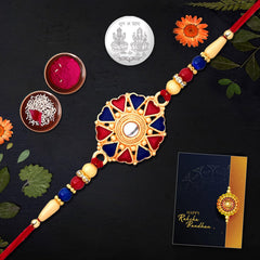 Rakhi For Brother, Rakhi For Brother And Bhabhi, Rakhi Gift For Brother, Unisex Adult Rakhi For Brother Pack of 1, Rakhi WIth Gift, Rakhi Combo, Golden Rakhi (K1_259)