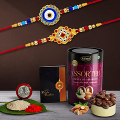 Rakshbandhan Special Silver Plated Unique Flower Rakhi Combo with  Chocolate Almonds, 96 g, Roli Chawal, Pooja Coin and Greeting Card