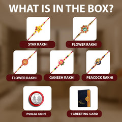 Rakhi Set With Ganesh And Floral Designs Pack Of 5 Designer Rakhis For Brothers Best Combo For Brothers Attractive Set Of 5 - Perfect For Siblings