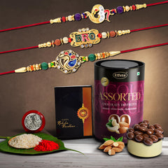 (K3_407+408+411_AS) Rakhi Combo with Assorted Chocolate Dryfruits 96gm, Rakhi & Chocolate for brother, Rakhi with chocolate, rakhi with gift, Rakhi Combo, Set of 3 Rakhi,  Chocolate