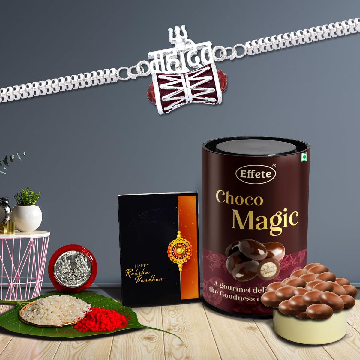 Damru Design Rakhi For Brother Set Of 1 with Chocolate Magic (K1_407_CM)
