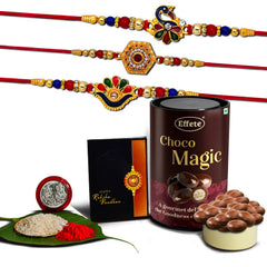Rakhi (K3_313+314+315_EM) & Chocolate Magic, Rakhi & Chocolate for brother, Rakhi with chocolate, rakhi with gift, Rakhi Combo, Set of 3 Rakhi,  Chocolate