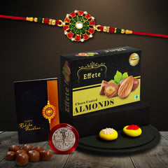 Rakhi (K1_553_CA32) & Chocolate Almonds 32gm, Rakhi for brother with gift, Rakhi with chocolate, rakhi combo for brother, Set of 1 Rakhi, Chocolate