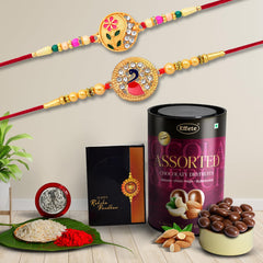 Rakhi (K2_431+507_AS) & Assorted Chocolate Dryfruits 96gm, Rakhi & Chocolate for brother, Rakhi with chocolate, rakhi with gift, Rakhi Combo, Set of 2 Rakhi, Chocolate
