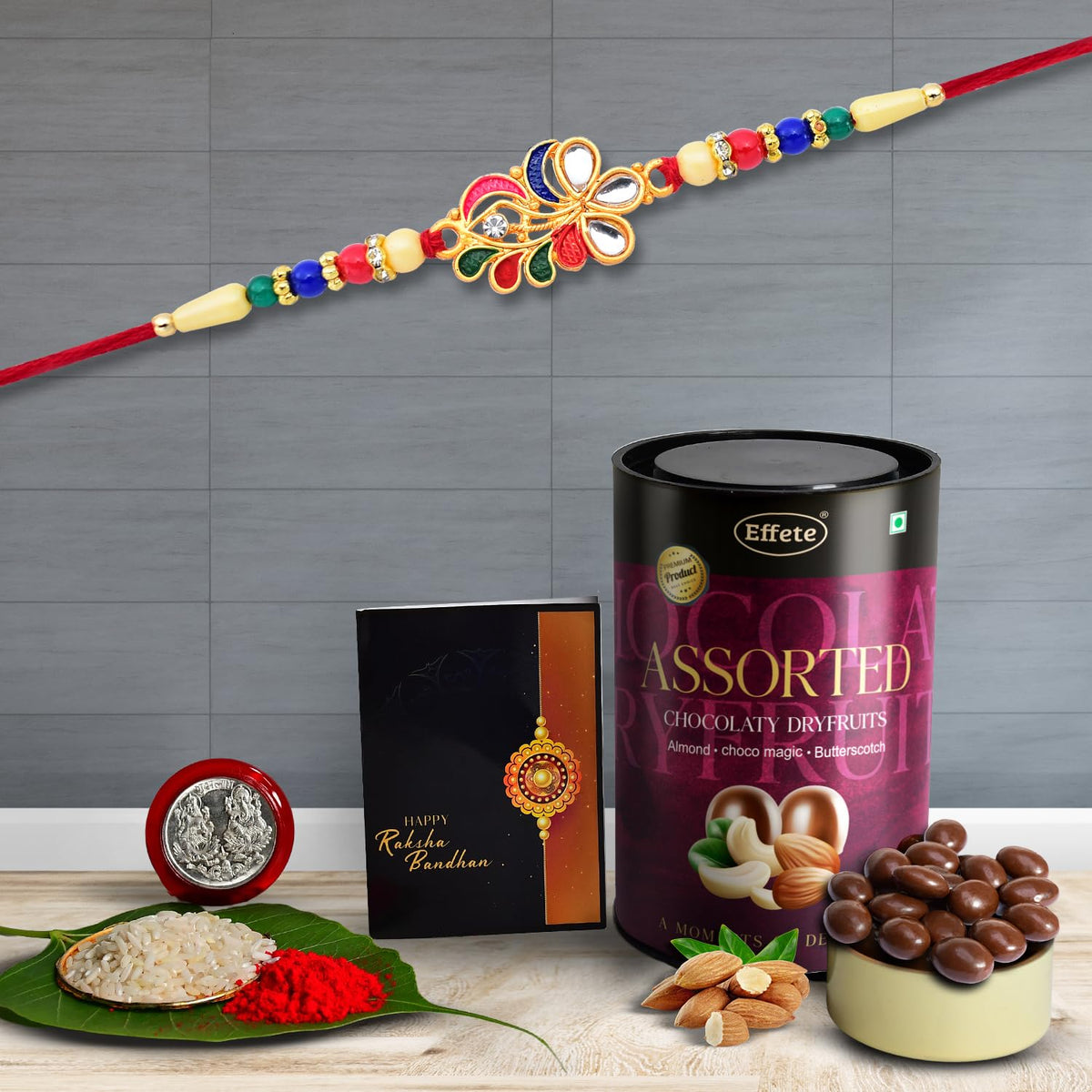 Rakhi (K1_556_AS) & Assorted Chocolate Dryfruits 96gm | Rakhi Combo with card and chocolate | chocolates gift | Rakhi & Chocolate for brother | rakhi with gift | Set of 1 Rakhi