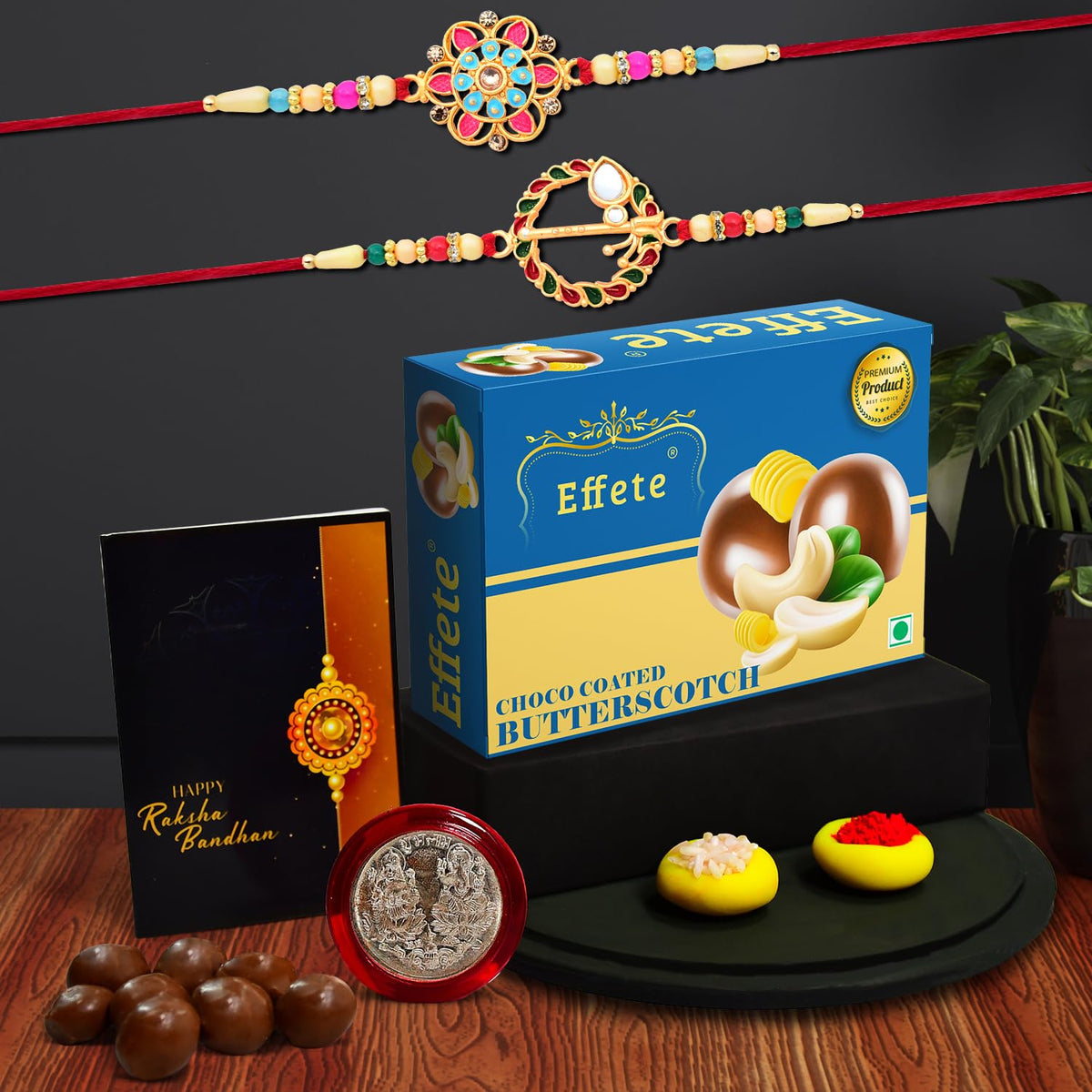 Rakhi (K2_559+560_BS32) & Chocolate Butter Scotch 32gm, Rakhi & Chocolate for brother, Rakhi with chocolate, rakhi with gift, Rakhi Combo, Set of 2 Rakhi,  Chocolate
