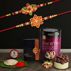 Rakhi (K2_522+526_AS) & Assorted Chocolate Dryfruits 96gm, Rakhi for brother with gift, Rakhi with chocolate, rakhi combo for brother, Set of 2 Rakhi,  Chocolate