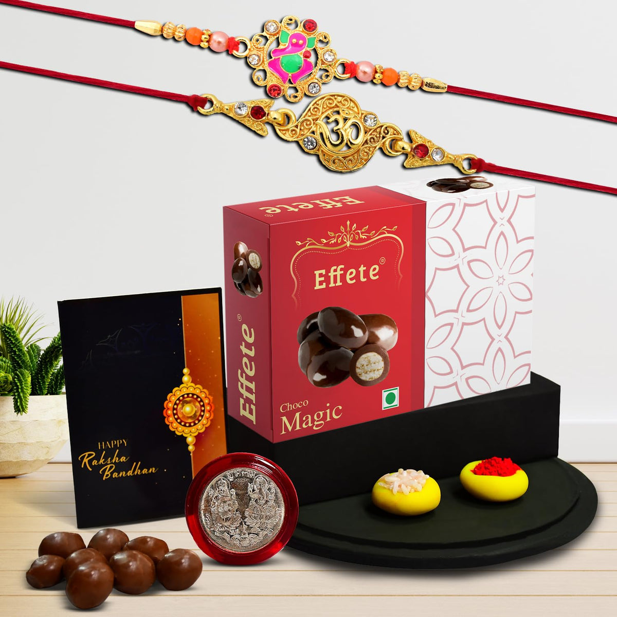 Rakhi (K2_404+405_EM32) & Chocolate Magic 32gm, Rakhi Combo with card and chocolate, chocolates gift pack, Rakhi & Chocolate for brother, rakhi with gift, Set of 2 Rakhi