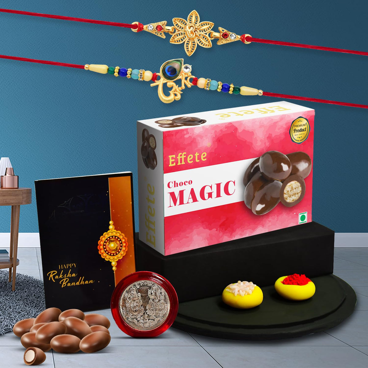 Rakhi (K2_433+438_CM32) & Chocolate Magic 32gm, Rakhi Combo with card and chocolate, chocolates gift pack, Rakhi & Chocolate for brother, rakhi with gift, Set of 2 Rakhi