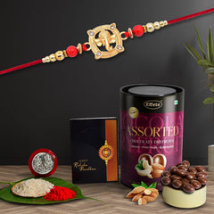 Shri Ganesh Rakhi For Brother Set Of 1 with Assorted Chocolate Dryfruits 96gm(K1_908_AS)