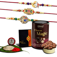 (K3_407+408+411_EM) Rakhi Combo & Chocolate Magic | Rakhi & Chocolate for brother | Fancy Rakhis for men stylish | rakhi with gift | Rakhi Combo | Set of 3 |  Chocolate