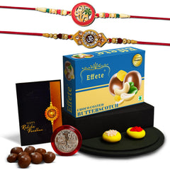 Rakshabandhan OM Rakhi & Floral Rakhi For Brother Set Of 2 with Chocolate Butter Scotch 32gm (K2_517+518_BS32)