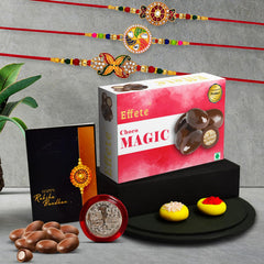 Rakhi (K3_532+546+547_CM32) & Chocolate Magic 32gm| Rakhi for brother with gift | Fancy Rakhis for men stylish |rakhi combo for brother | Set of 3 Rakhi |  Chocolate|