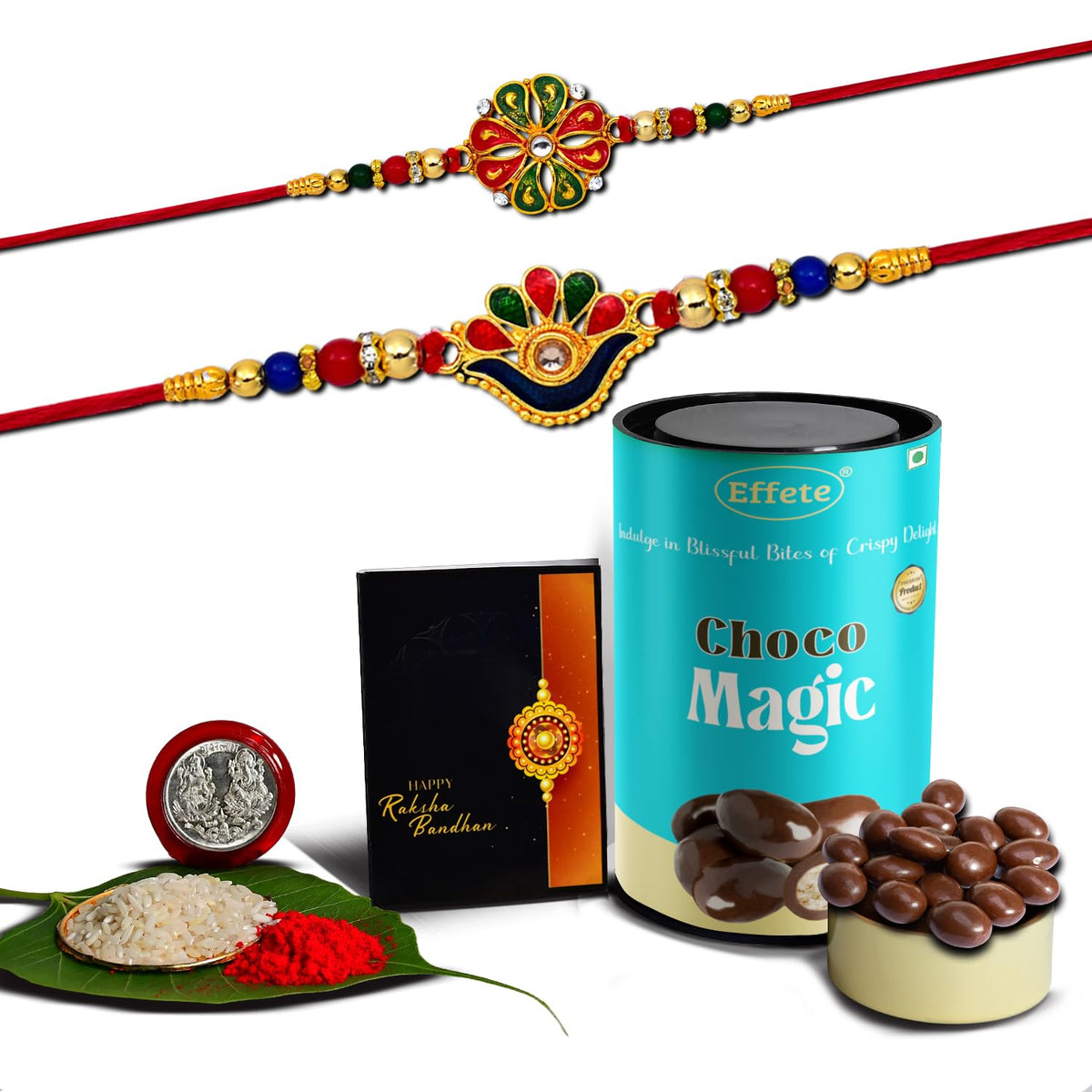 Rakhi (K2_304+313_CM) & Chocolate Magic | Rakhi for brother with gift | Fancy Rakhis for men stylish |rakhi combo for brother | Set of 2 Rakhi | Chocolate|