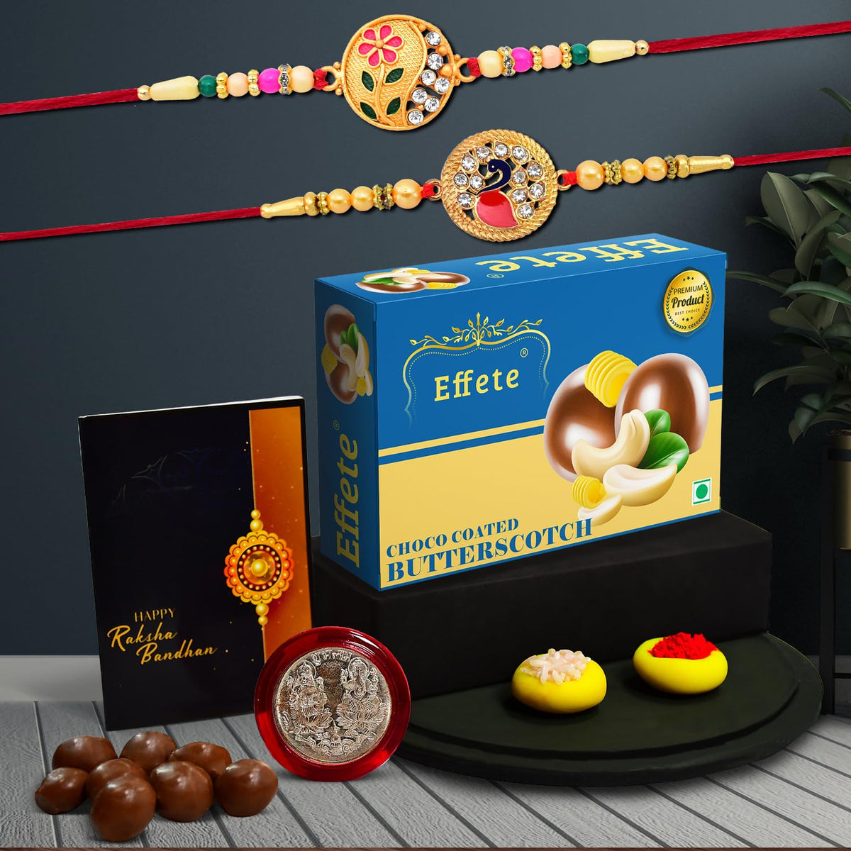 Rakhi (K2_431+507_BS32) & Chocolate Butter Scotch 32gm| Rakhi for brother with gift | Fancy Rakhis for men stylish |rakhi combo for brother | Set of 2 Rakhi | Chocolate|