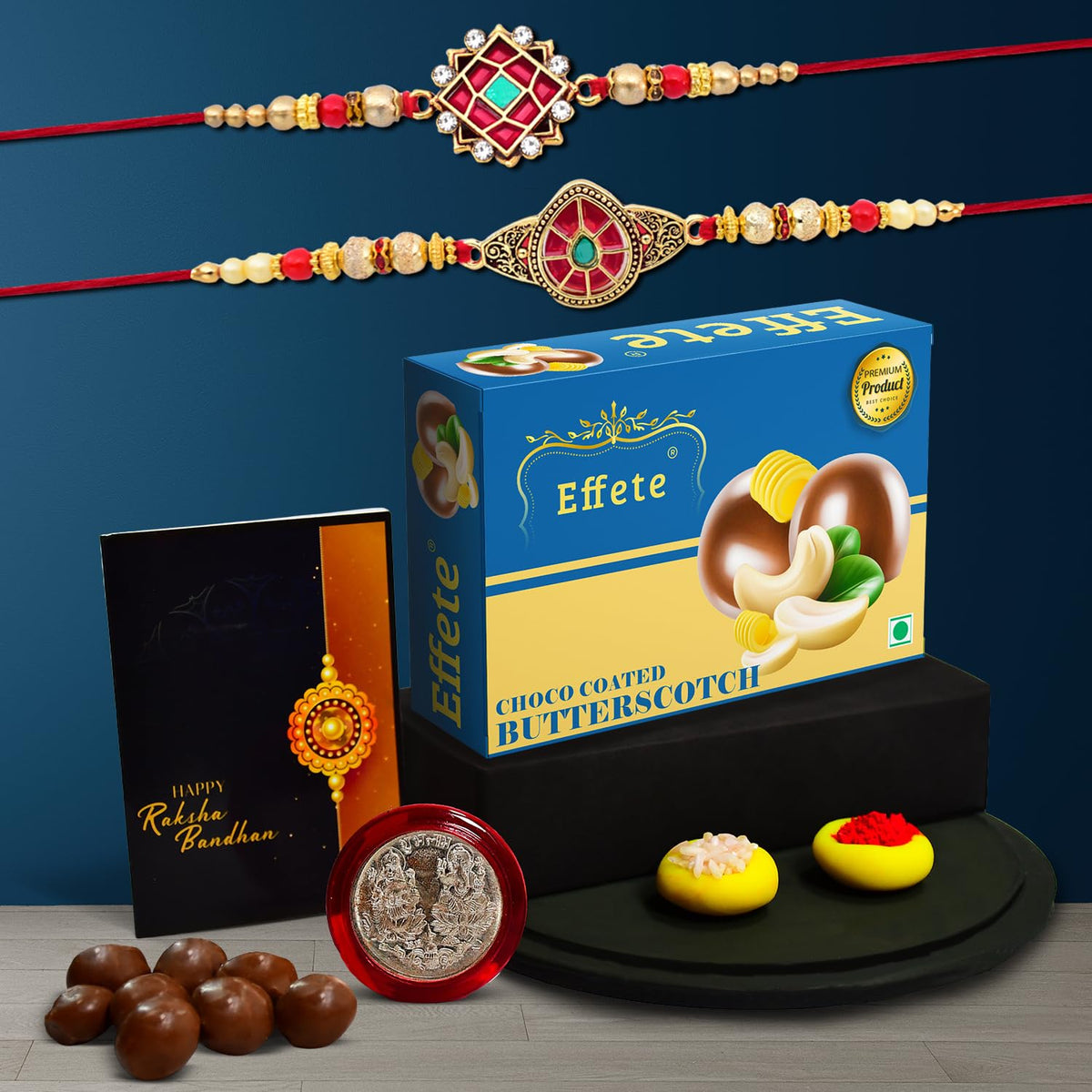 Rakhi (K2_418+419_BS32) & Chocolate Butter Scotch 32gm | Rakhi Combo with card and chocolate | chocolates gift | Rakhi & Chocolate for brother | rakhi with gift | Set of 2 Rakhi