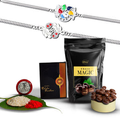 Rakhi (K2_A45+C1_SM) & Choco Magic (Pouch), Rakhi & Chocolate for brother, Rakhi with chocolate, rakhi with gift, Rakhi Combo, Set of 2 Rakhi,  Chocolate