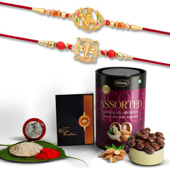 Rakhi (K2_908+909_AS) & Assorted Chocolate Dryfruits 96gm, Rakhi & Chocolate for brother, Rakhi with chocolate, rakhi with gift, Rakhi Combo, Set of 2 Rakhi,  Chocolate