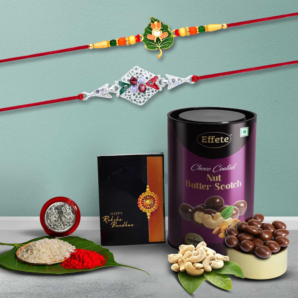 Rakhi (K2_307+A42_BS) & Chocolate Butter Scotch 96gm, Rakhi & Chocolate for brother, Rakhi with chocolate, rakhi with gift, Rakhi Combo, Set of 2 Rakhi, Chocolate