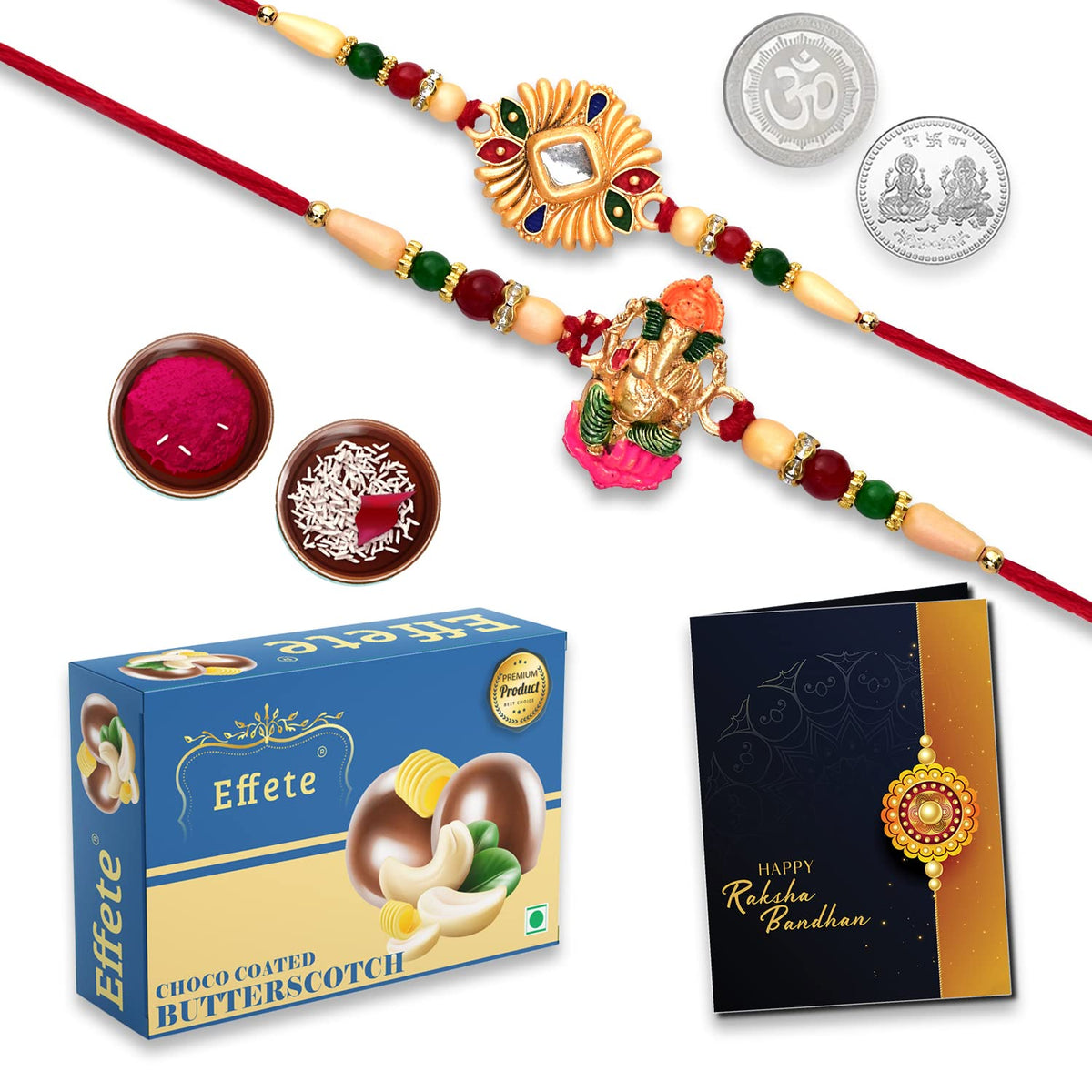 (K2_267+268_BS32) Rakhi Combo & Chocolate Butter Scotch 32gm| Rakhi & Chocolate for brother | Fancy Rakhis for men stylish | rakhi with gift | Rakhi Combo | Set of 2 | Chocolate