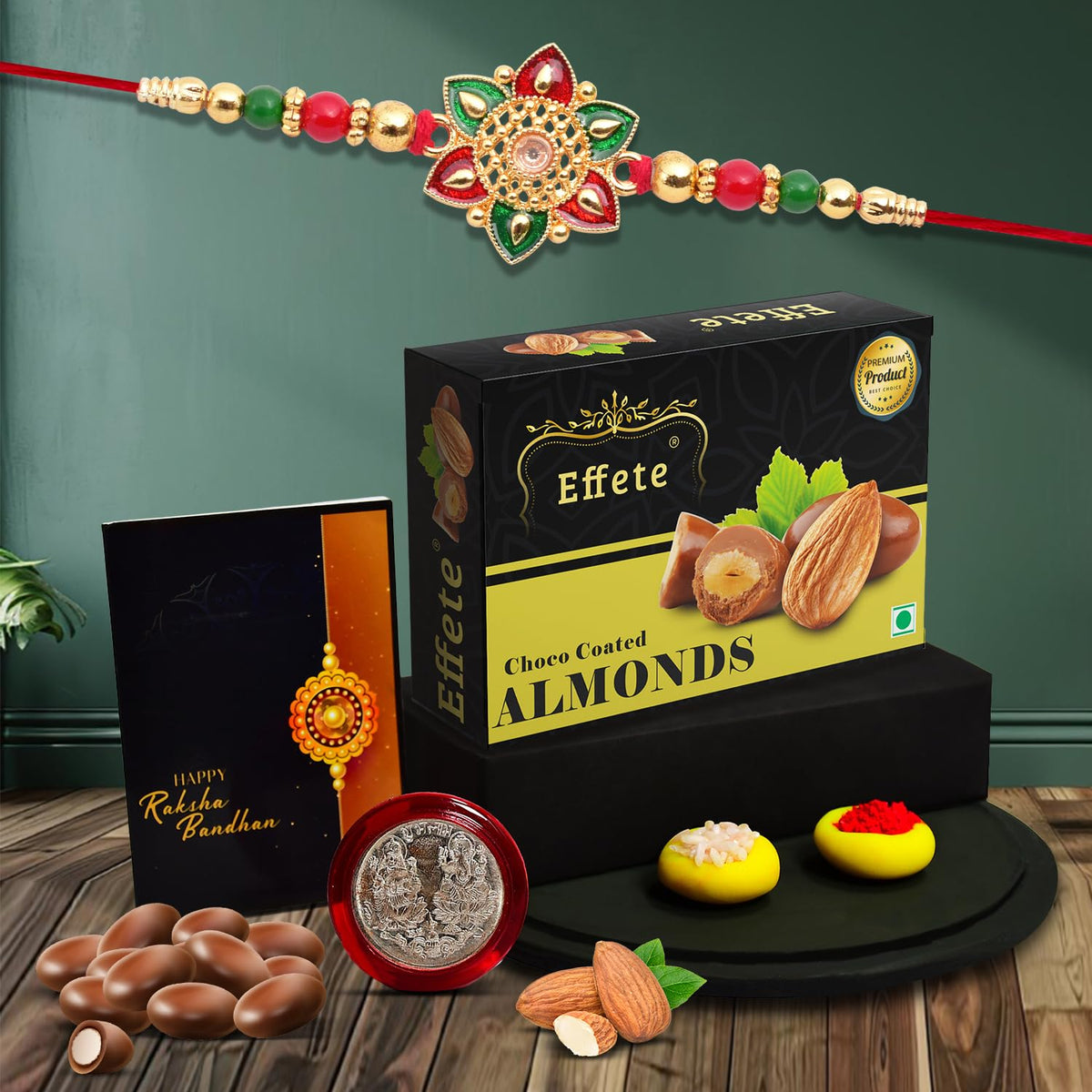FLower Design Rakhi For Brother Set Of 1, Rakhi Combo with Chocolate Almonds 32gm(K1_413_CA32)