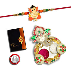 Rakhi for Brother Set of 1 with Dish, Silver Coin & Greeting Card, Rakhi for Brother and Bhabhi, Rakhi with Gift for Brother, Rakhi for Kids, Rakhi Set, Rakhi Combo (K1_255_AA3)