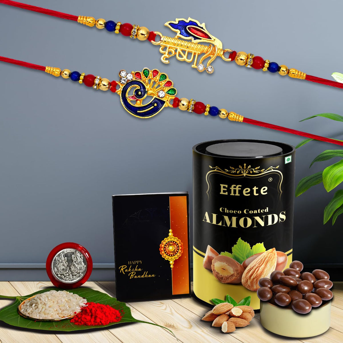 Rakhi (K2_320+321_AS) & Assorted Chocolate Dryfruits 96gm | Rakhi Combo with card and chocolate | chocolates gift | Rakhi & Chocolate for brother | rakhi with gift | Set of 2 Rakhi