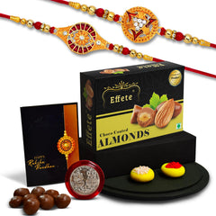 Rakhi (K2_324+325_CA32) & Chocolate Almonds 32gm, Rakhi & Chocolate for brother, Rakhi with chocolate, rakhi with gift, Rakhi Combo, Set of 2 Rakhi, Chocolate