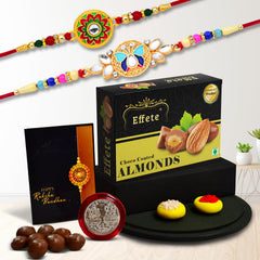 (K2_513+514_CA32) Rakhi Combo with Chocolate Almonds 32gm| Rakhi for brother with gift | Fancy Rakhis for men stylish |rakhi combo for brother | Set of 2 Rakhi |  Chocolate |
