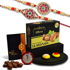 (K2_422+424_CA32) Rakhi Combo with Chocolate Almonds 32gm, stylish rakhi for brother, Rakhi & Chocolate for brother, rakhi brother, rakhi with gift, handmade rakhi, Set of 2 Rakhi