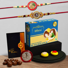 Rakshabandhan OM Rakhi & Floral Rakhi For Brother Set Of 2 with Chocolate Butter Scotch 32gm (K2_517+518_BS32)