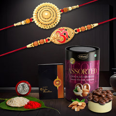 Rakhi (K2_402+403_AS) & Assorted Chocolate Dryfruits 96gm| Rakhi for brother with gift | Fancy Rakhis for men stylish |rakhi combo for brother | Set of 2 Rakhi | Chocolate|