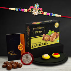 Rakhi (K1_557_CA32) & Chocolate Almonds 32gm| Rakhi for brother with gift | handmade rakhi |rakhi combo for brother | stylish rakhi for brother | Set of 1 Rakhi |