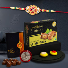 Rakhi (K1_528_CA32) & Chocolate Almonds 32gm | Rakhi Combo with card and chocolate | chocolates gift | Rakhi & Chocolate for brother | rakhi with gift | Set of 1 Rakhi