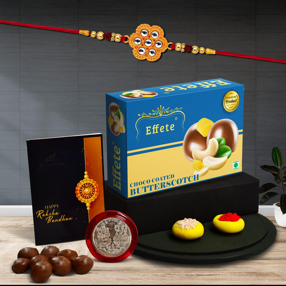 Rakhi (K1_531_BS32) & Chocolate Butter Scotch 32gm, Rakhi & Chocolate for brother, Rakhi with chocolate, rakhi with gift, Rakhi Combo, Set of 1 Rakhi, Chocolate
