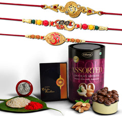Rakhi (K3_403+404+406_AS) & Assorted Chocolate Dryfruits 96gm| Rakhi for brother with gift | Fancy Rakhis for men stylish |rakhi combo for brother | Set of 3 Rakhi |  Chocolate|