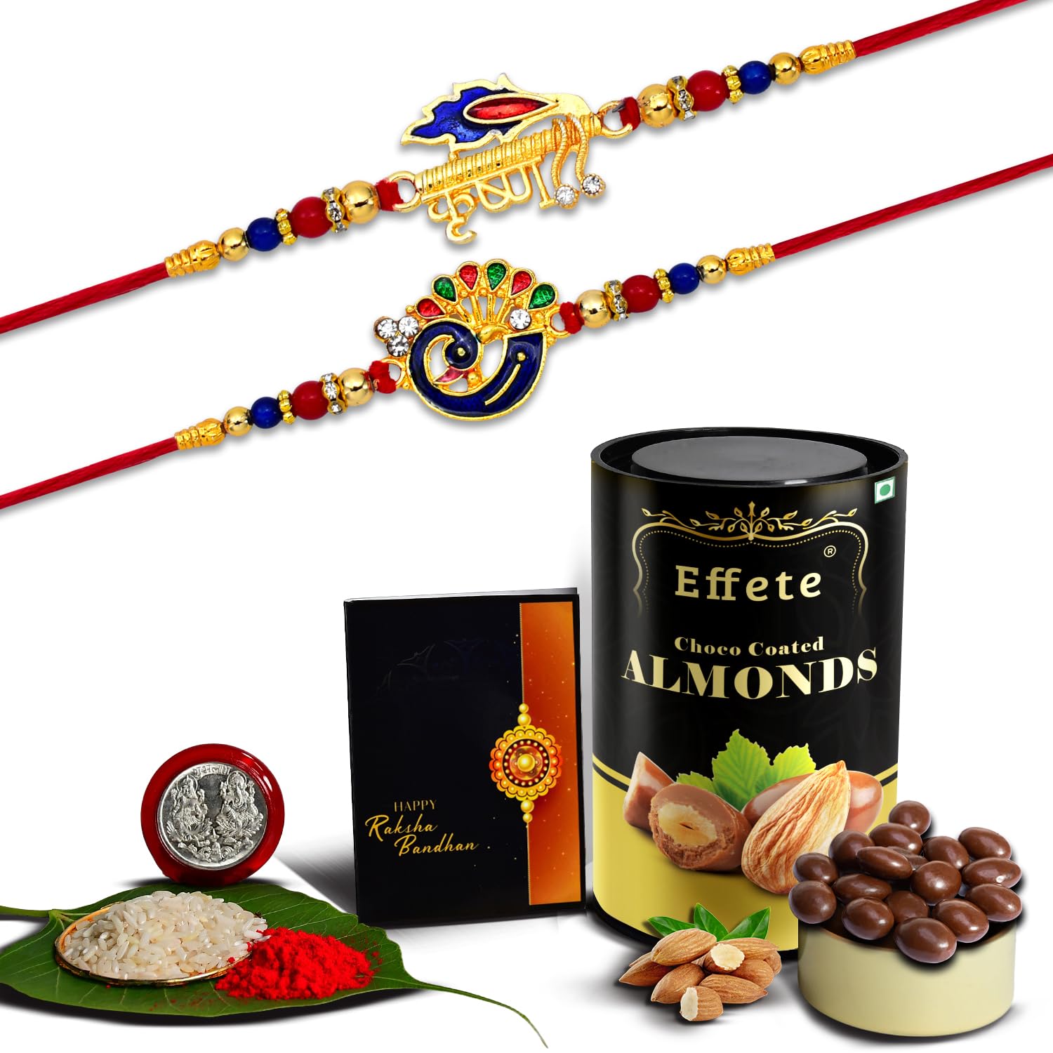 Rakhi (K2_320+321_AS) & Assorted Chocolate Dryfruits 96gm | Rakhi Combo with card and chocolate | chocolates gift | Rakhi & Chocolate for brother | rakhi with gift | Set of 2 Rakhi