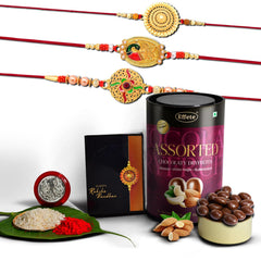 (K3_362+401+402_AS) Rakhi Combo with Assorted Chocolate Dryfruits 96gm| Rakhi for brother with gift | Fancy Rakhis for men stylish |rakhi combo for brother | Set of 3 Rakhi |  Chocolate |