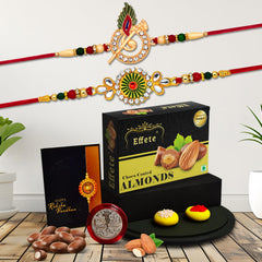 Rakhi (K2_532+546_CA32) & Chocolate Almonds 32gm, Rakhi for brother with gift, Rakhi with chocolate, rakhi combo for brother, Set of 2 Rakhi,  Chocolate