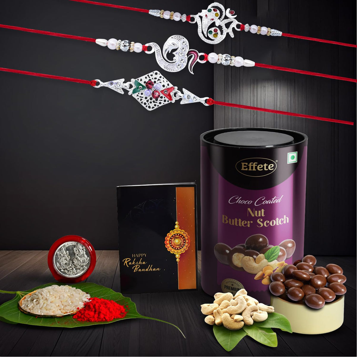 Rakhi (K3_A8+A13+A42_BS) & Chocolate Butter Scotch 96gm| Rakhi for brother with gift | Rakhi with chocolate |rakhi combo for brother | Set of 3 Rakhi |  Chocolate|