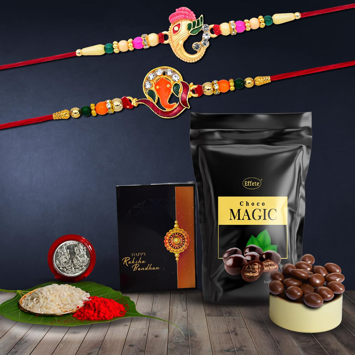 Rakhi (K2_251+258_SM) & Choco Magic (Pouch) | Rakhi Combo with card and chocolate | chocolates gift | Rakhi & Chocolate for brother | rakhi with gift | Set of 2 Rakhi