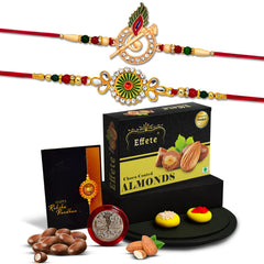 Rakhi (K2_532+546_CA32) & Chocolate Almonds 32gm, Rakhi for brother with gift, Rakhi with chocolate, rakhi combo for brother, Set of 2 Rakhi,  Chocolate