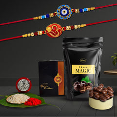 Rakhi (K2_275+277_SM) & Choco Magic (Pouch), Rakhi & Chocolate for brother, Rakhi with chocolate, rakhi with gift, Rakhi Combo, Set of 2 Rakhi, Chocolate