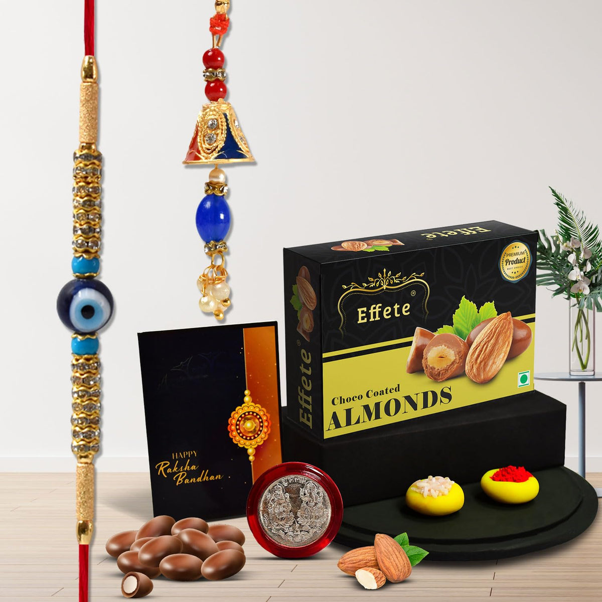 Rakhi For Brother And Bhabhi With Chocolate, Bhai Bhabhi Rakhi Set With Gift, Rakhi For Bhaiya And Bhabhi (K1_453_CA32)