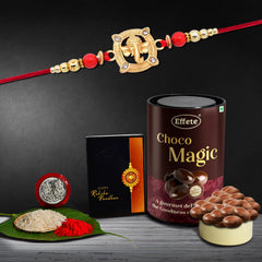 Rakhi (K1_908_EM) & Chocolate Magic, Rakhi for brother with gift, Rakhi with chocolate, rakhi combo for brother, Set of 1 Rakhi, Chocolate