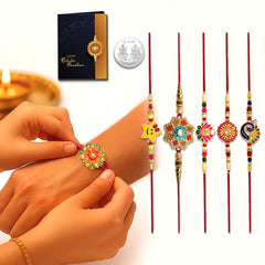 Rakhi Set With Ganesh And Floral Designs Pack Of 5 Designer Rakhis For Brothers Best Combo For Brothers Attractive Set Of 5 - Perfect For Siblings
